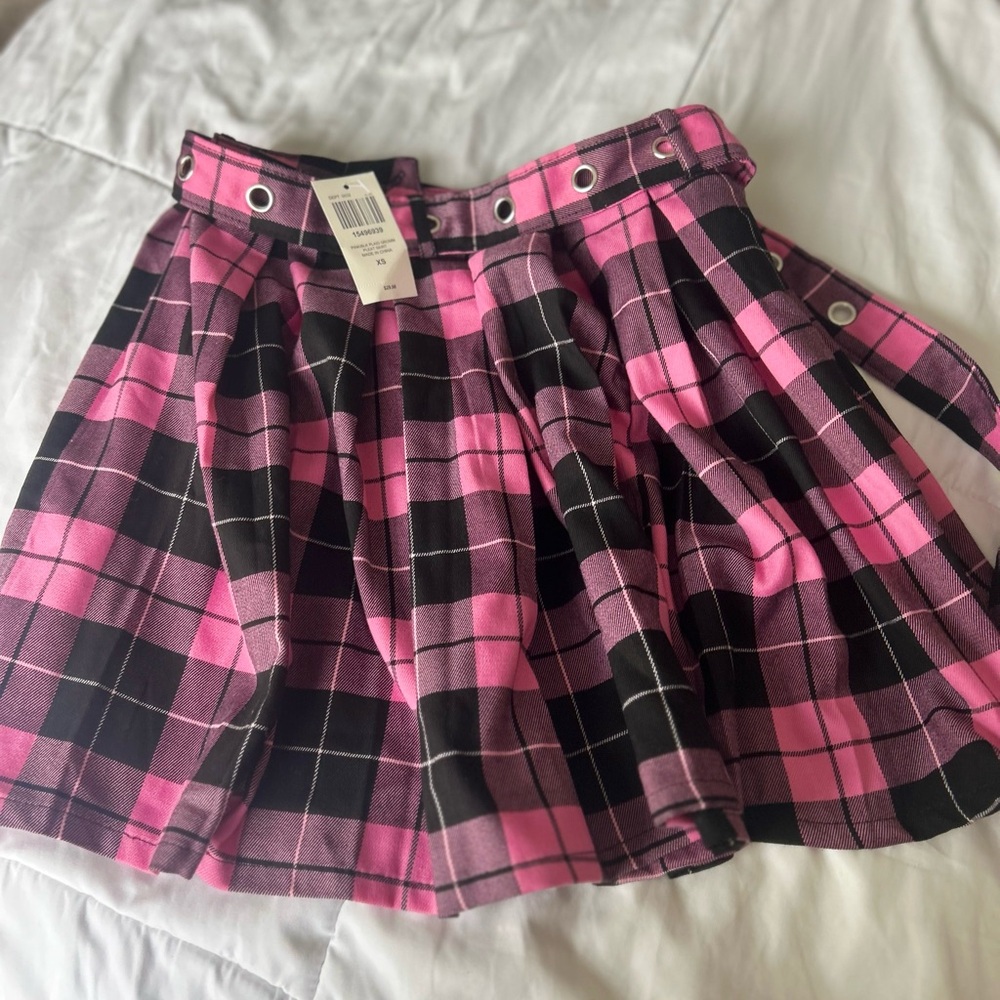 Pink and Black Plaid Skirt